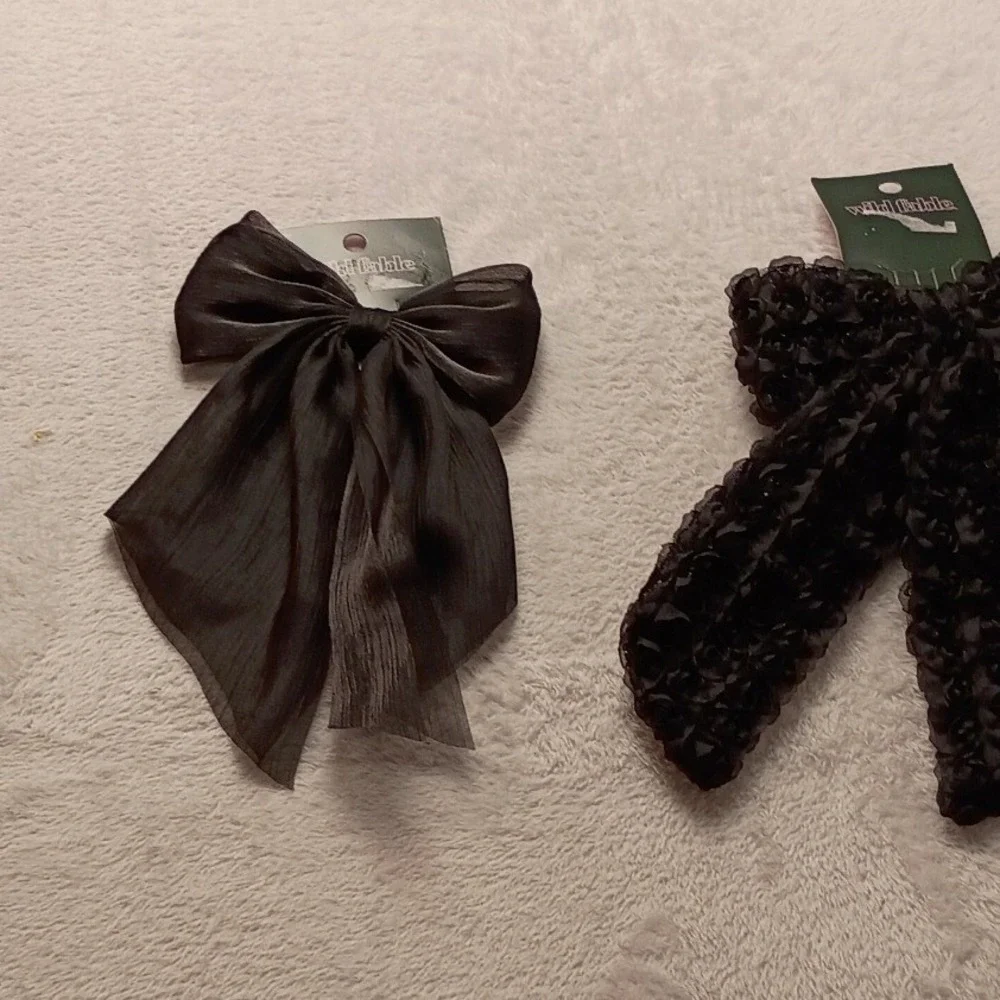 Wild Fable Black Hair Bow Clip Set Rosette Satin Fishnet Organza 3 Pack NWT